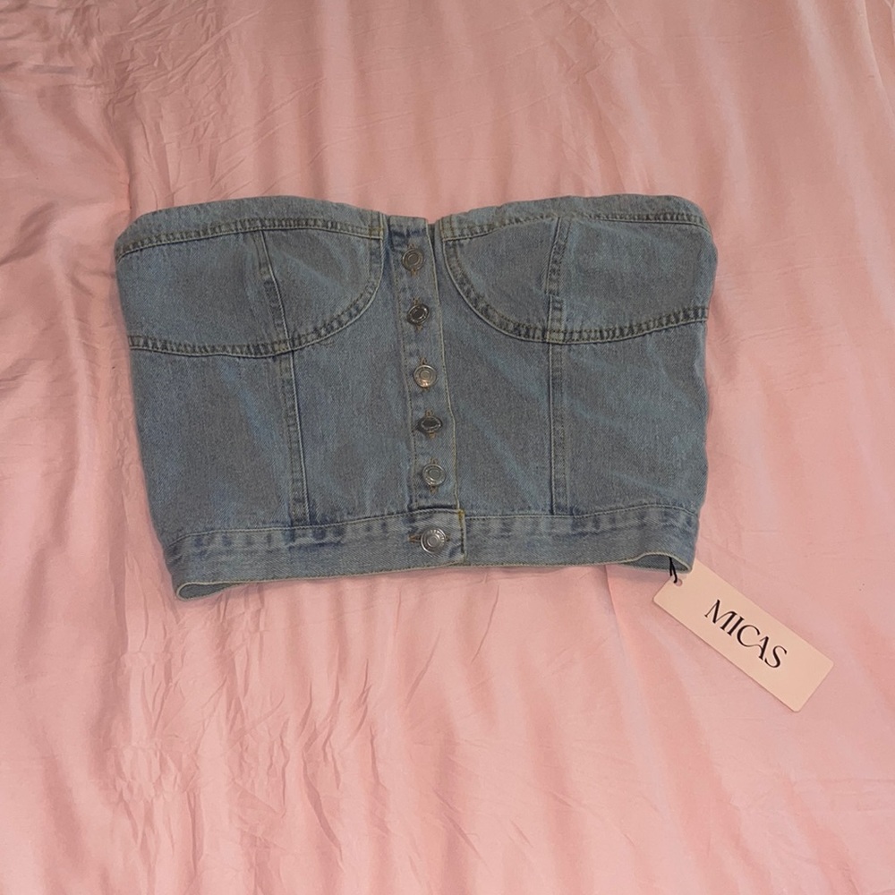 Micas Denim button down crop top